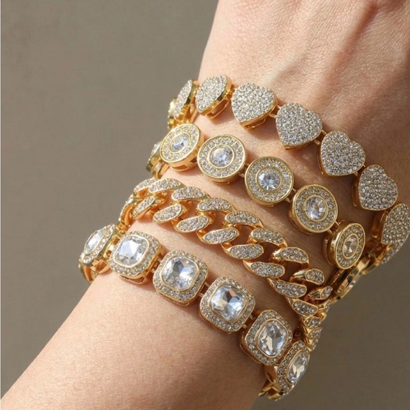 Gold Crystal-Accent Women’s Bracelet 4 piece Set 7inch - Picture 2 of 4